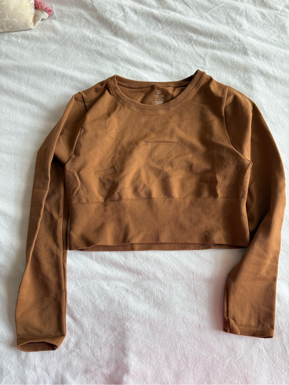 Aerie Cropped Long-Sleeve Top in Brown